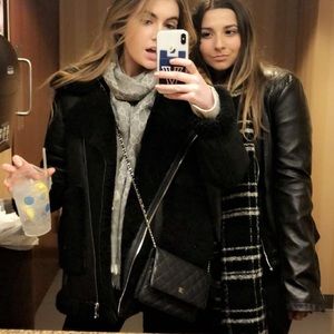 Zara genuine leather,  faux shearling jacket